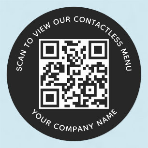Black Menu QR Code Stickers Round Custom Business