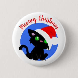 Black Meowy Christmas Kitty Button