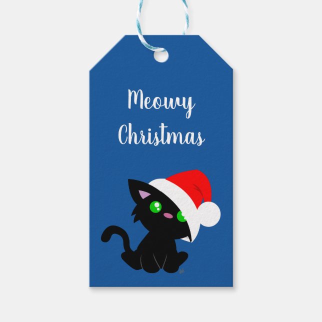 Black Meowy Christmas Kitty Gift Tags (Front)