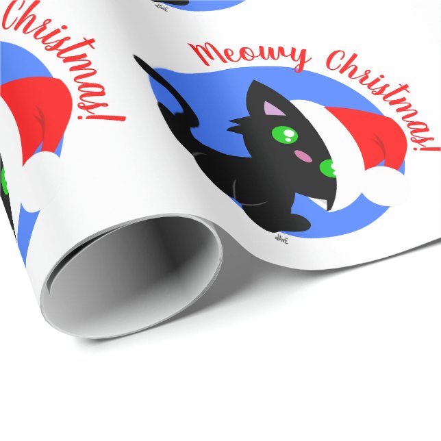 Black Meowy Christmas Kitty Wrapping Paper (Roll Corner)