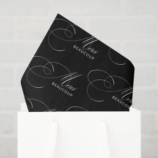 Black Merci Beaucoup Calligraphy Thank You Tissue Paper (Gift Bag)