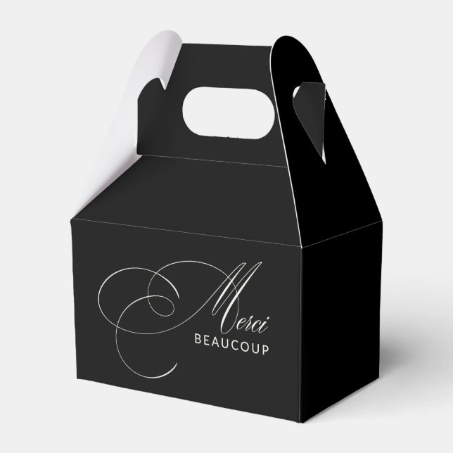Black Merci Beaucoup Elegant Calligraphy Thank You Favour Box (Front Side)