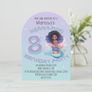 Black Mermaid Age Birthday Party Invitation
