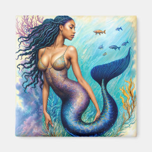 Black Mermaid Art Magnet
