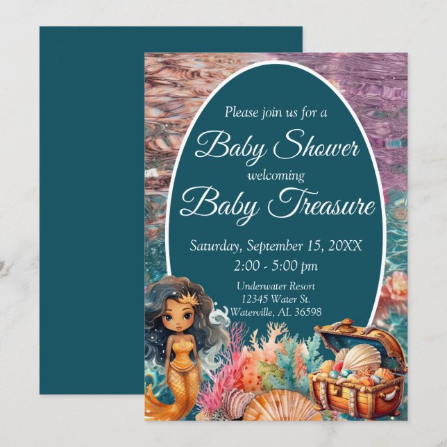 Black Mermaid Baby Shower Invitation (Front/Back)