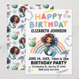 Black Mermaid Birthday Invitation in White 