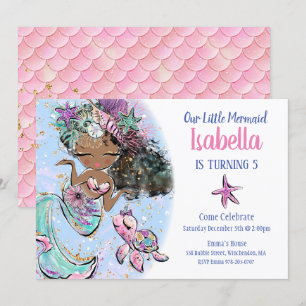 Black Mermaid Birthday Party Invitation