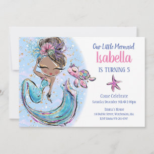 Black Mermaid Birthday Party Invitation
