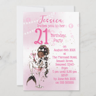 Black Mermaid Cocktail Birthday Party Invitation