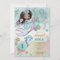 Black Mermaid Editable Under The Sea 1st Birthday
