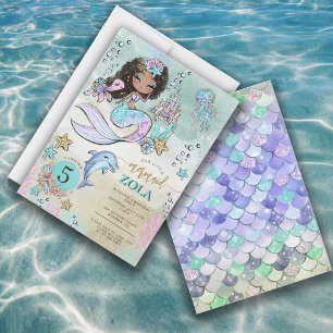 Black Mermaid Editable Under The Sea 5th Birthday  Invitation