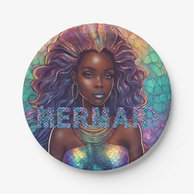 Black Mermaid for birthday parties Paper Plate (Front)