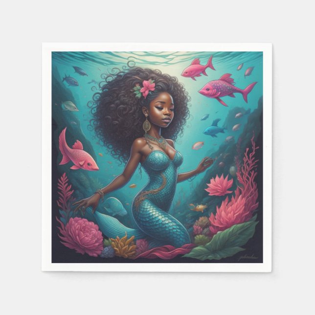 black mermaid ocean  napkin (Front)