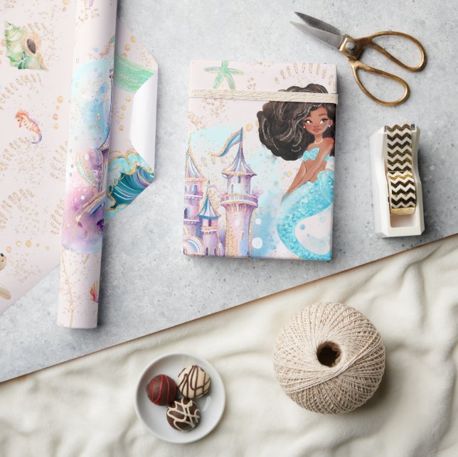 Black Mermaid Princess | Under the Sea Wrapping Paper (Crafts)