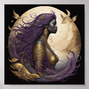Black Mermaid Purple gold A Poster 