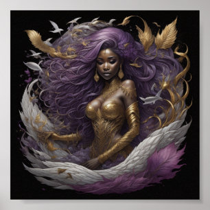 Black Mermaid Purple gold Poster