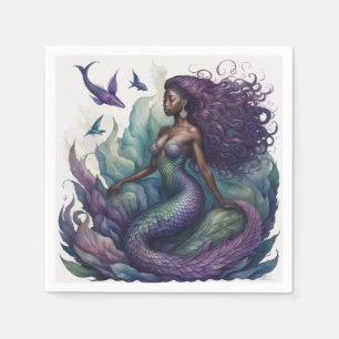 Black Mermaid Purple Napkin