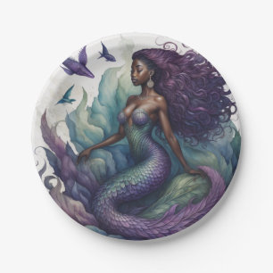 Black Mermaid Purple Paper Plate