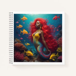 black mermaid red hair notebook