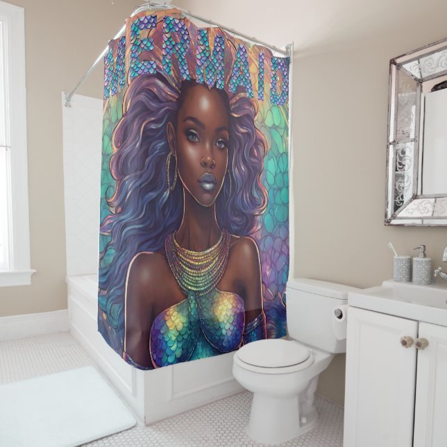 Black Mermaid Shower Curtain (In Situ)