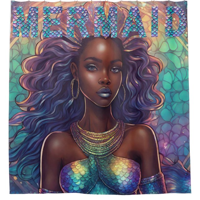 Black Mermaid Shower Curtain (Front)