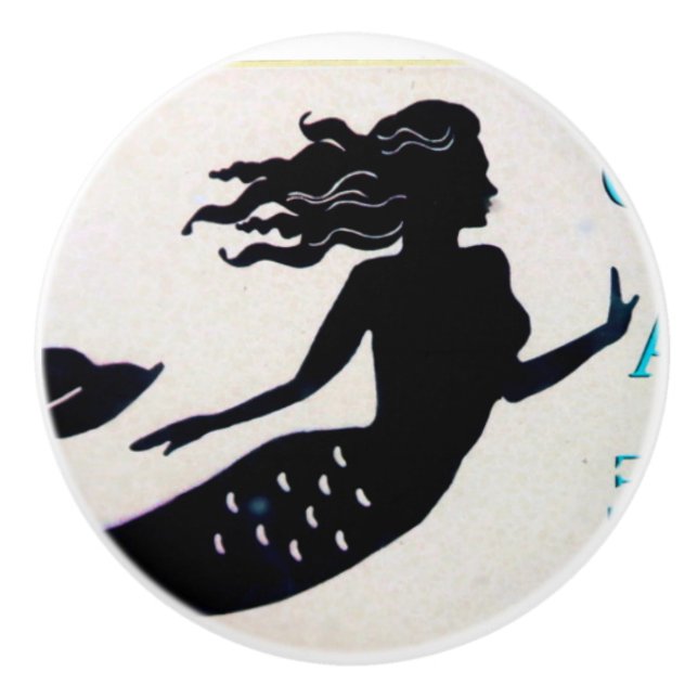 Black mermaid silhouette Thunder_Cove Ceramic Knob (Front)