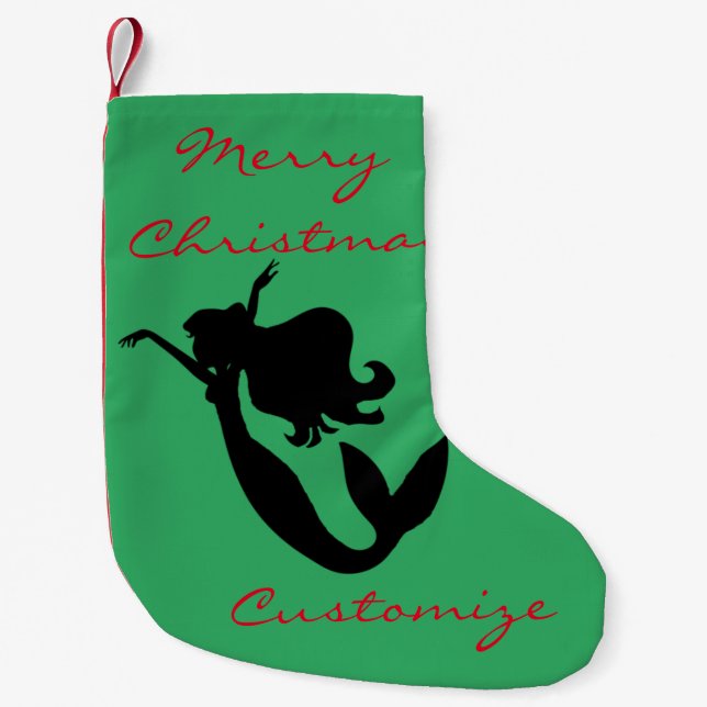 Black Mermaid Silhouette Thunder_Cove Small Christmas Stocking (Front)