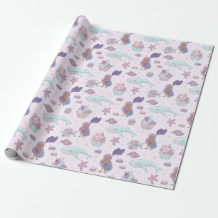 Black Mermaid Theme Birthday Party Pastel Purple Wrapping Paper
