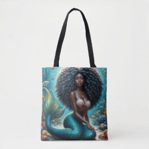Black Mermaid Underwater Art Tote Bag
