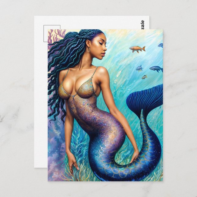 Black Mermaid Underwater Postcard (Front/Back)