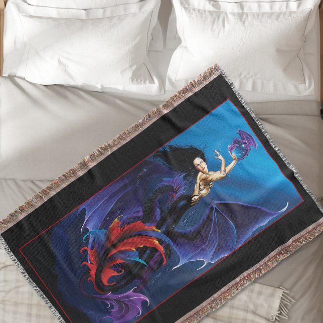 Black Mermaid Water Dragons Purple Throw Blanket (Creator Uploaded)