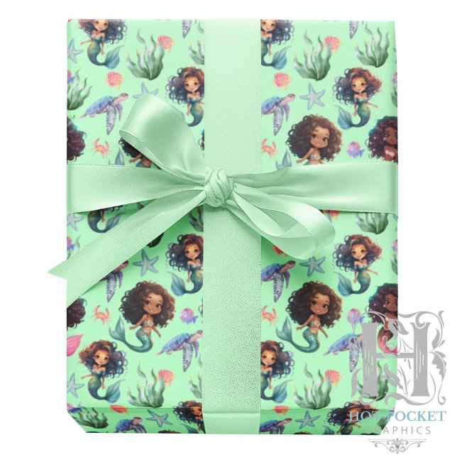 Black Mermaids Gift Wrapping Paper in Green (Creator Uploaded)