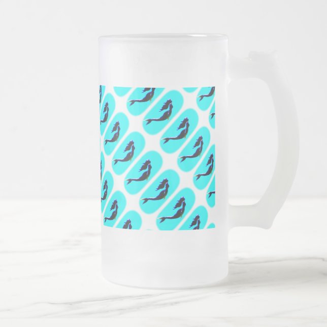 black mermaids rising frosted glass beer mug (Right)