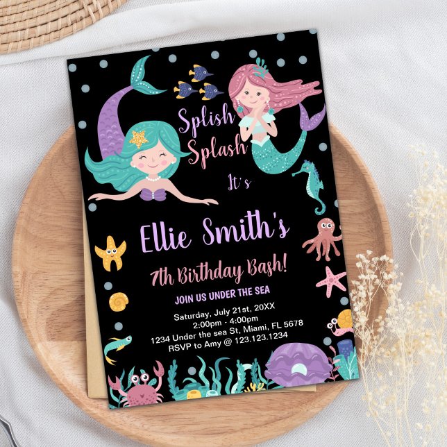 Black Mermaids Under the sea Birthday Invitations (Black Mermaids Under the sea Birthday Invitations)