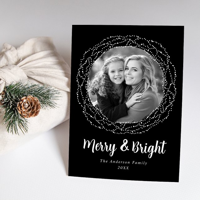 Black Merry and Bright Photo Holiday Card (Creator Uploaded)
