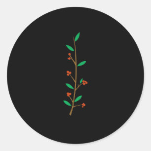 Black Merry Botanical Berry Branch Holiday Party Classic Round Sticker