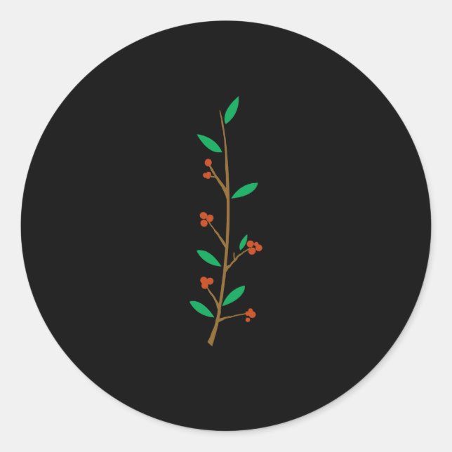 Black Merry Botanical Berry Branch Holiday Party Classic Round Sticker (Front)