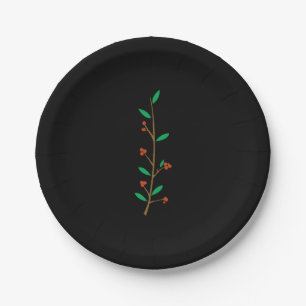 Black Merry Botanical Berry Branch Holiday Party Paper Plate