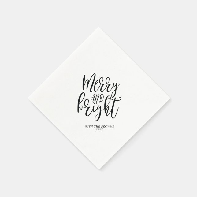 Black Merry & Bright Christmas Party Napkins (Corner)
