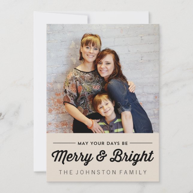Black Merry & Bright Christmas Photo Flat Cards (Front)