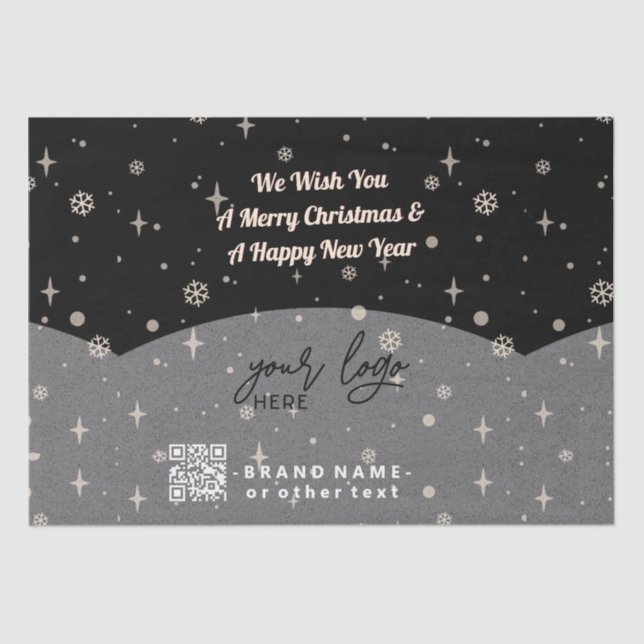 Black Merry Christmas Business Logo QR code Tissue Paper (Front)