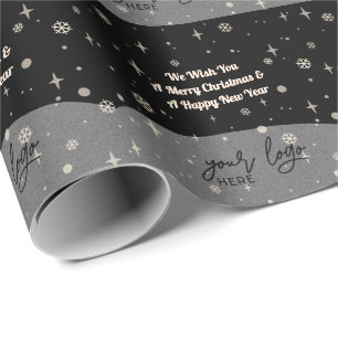 Black Merry Christmas Business your Logo Greetings Wrapping Paper