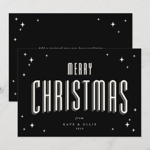 Black Merry Christmas Retro Stars Flat Holiday Card