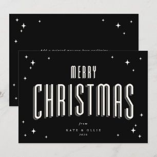 Black Merry Christmas Retro Stars Flat Holiday Card