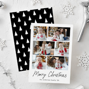 Black Merry Christmas Script 6 Photo Collage Holiday Card