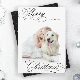 Black Merry Christmas Script Minimal Photo Holiday Card