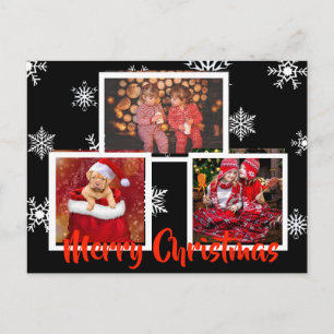 Black Merry Christmas Snowflake Personalised Photo Postcard