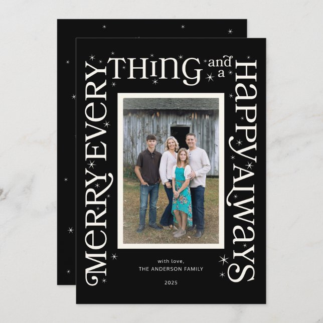 Black Merry Everything and a Happy Always  Holiday Card (Front/Back)