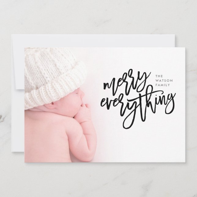 Black Merry Everything Christmas Photo Holiday Card (Front)