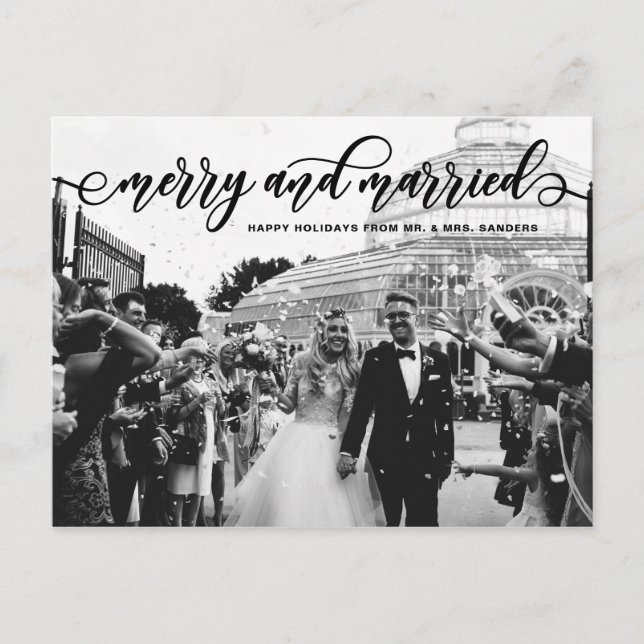 Black Merry & Married Calligraphy Wedding Holiday (Front)